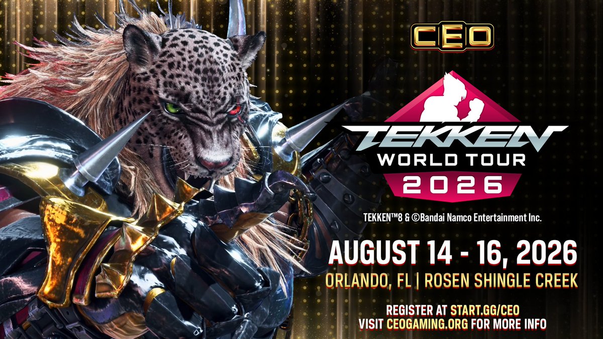 CEO 2026 is once again excited to be a part of #TWT2026 as a Master event this August 14-16 in Orlando, FL!

Tournament Registration: start.gg/ceo 
Event Info: ceogaming.org/ceo
TEKKEN 8 #CEO2026 Rules Page: ceogaming.org/tournament/t8/