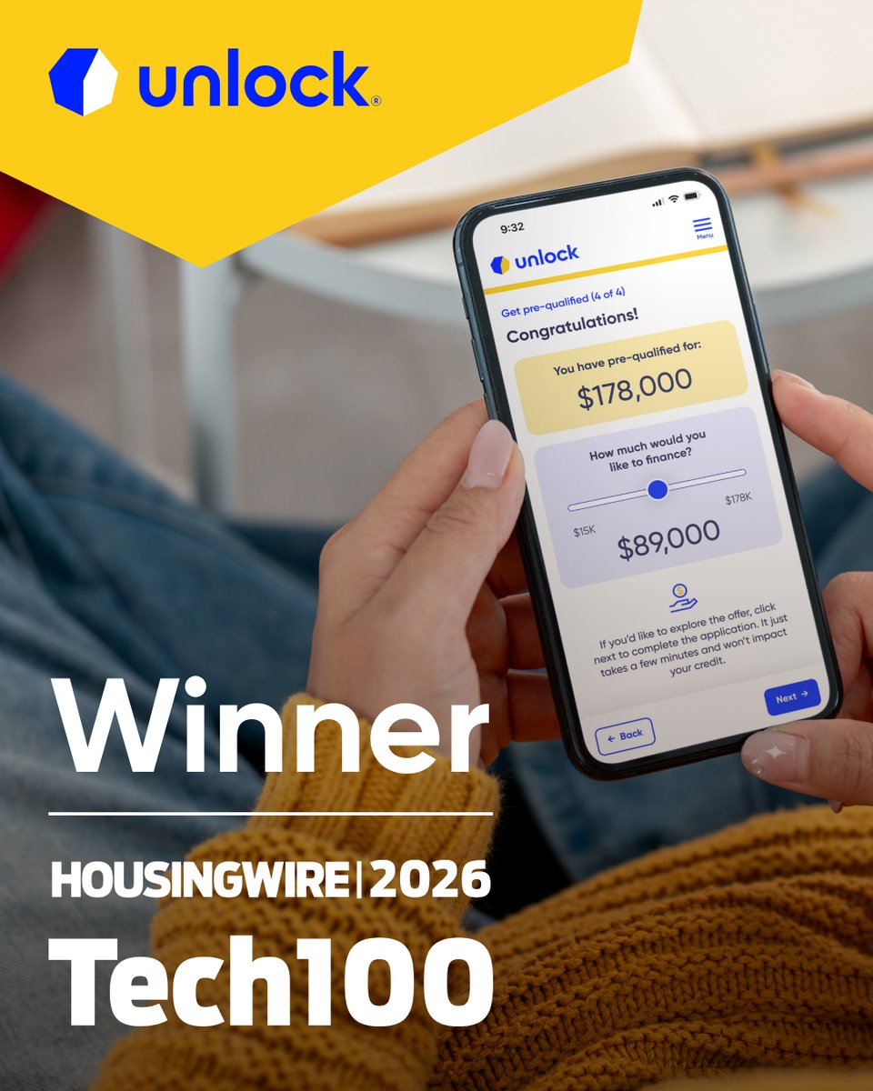 UnlockHEI's tweet photo. We’re proud to be named a #HousingWire Tech100 2026 Winner, an award recognizing the most innovative and impactful companies transforming the #realestate industry. ✨

“The 2026 Tech100 honorees represent the companies pushing housing forward in real, measurable ways,” said Sarah Wheeler, Editor-in-Chief at @HousingWire. “They’re building technology that solves core industry challenges, from operational efficiency to better consumer experiences, and setting a higher standard for what innovation in housing truly looks like.”

This recognition reflects the collective efforts of our employees, partners, and homeowners as we work together to create more flexible pathways for accessing home equity.

Read more: https://t.co/o3zOTLrjR7

NMLS # 2657081
https://t.co/1amxIr2nxq