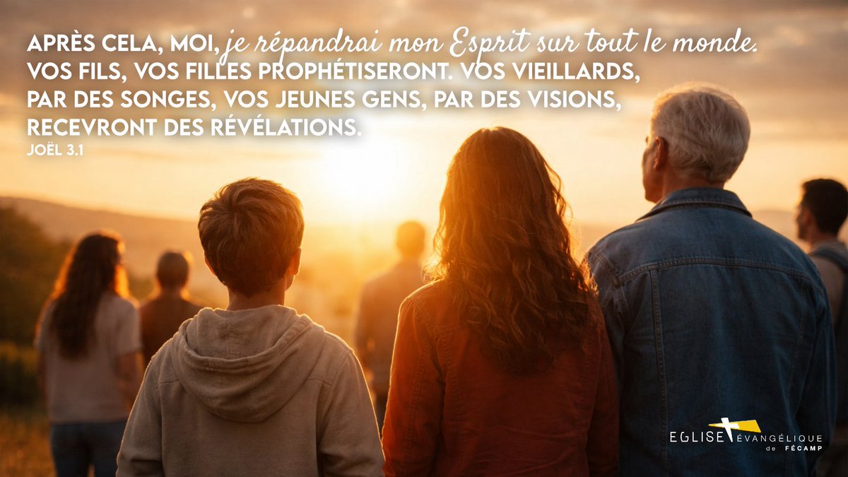 add_fecamp's tweet photo. 📖 « Je répandrai mon Esprit sur tout le monde » — Joël 3:1 (BDS)

Le Saint-Esprit n’est pas réservé à quelques-uns.
La Bible affirme qu’il est une promesse pour tous : jeunes et vieux, hommes et femmes, sans distinction. https://t.co/wBmPSVwu6n