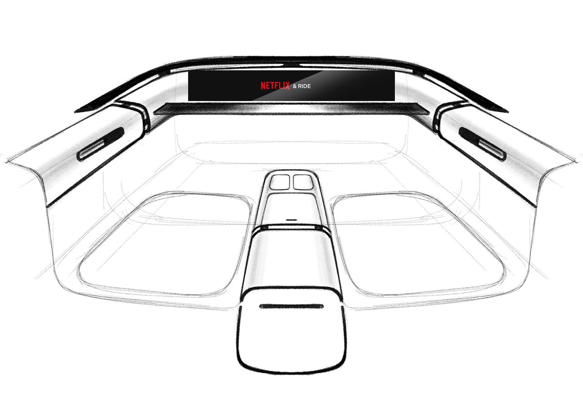 Kathan_Sompura's tweet photo. Netflix &amp; Ride.
A car interior sketch exploring the idea of Netflix and chill. 
Forms are soft tubular to convey the feeling of comfort and safety. https://t.co/5TQeTcZMwV