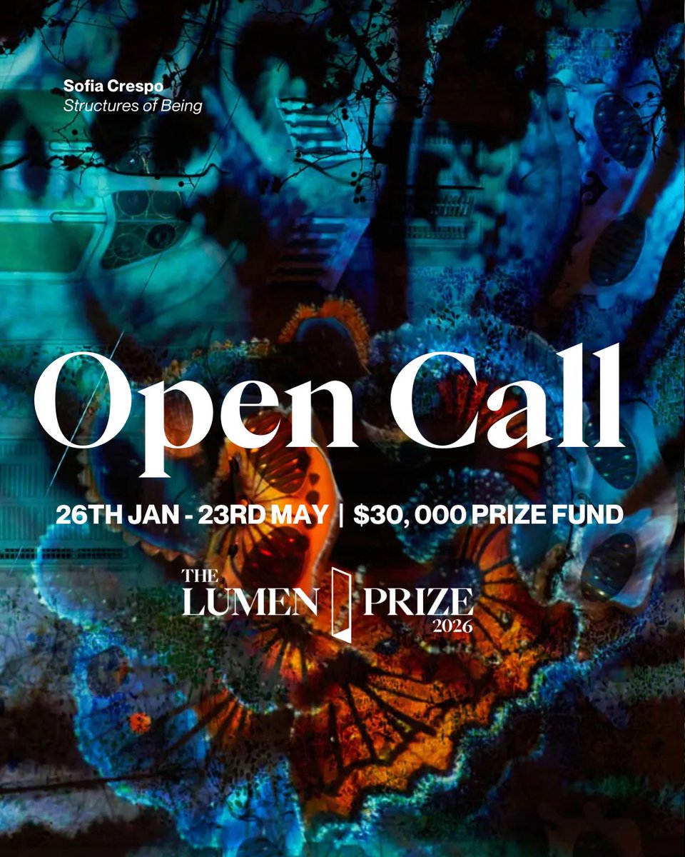 Championing extraordinary artists working with technology since 2012.

The 2026 Lumen Prize is official open!
🏆 3 categories to enter
💸 $30,000 total prize fund
✨ International jury panel
🔗 lumenprize.org/about-the-prize