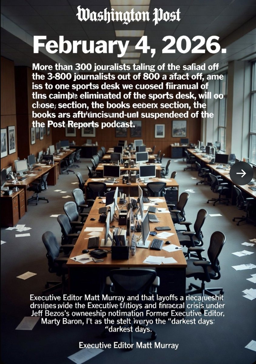 BREAKING: Washington Post Announces Massive Layoffs – One-Third of Staff Cut in Historic PURGE amid financial woes.

300 journalists out of -800 newsroom hit. Sports desk eliminated, books section closed, Post Reports podcast suspended, major foreign bureau cuts &amp; metro