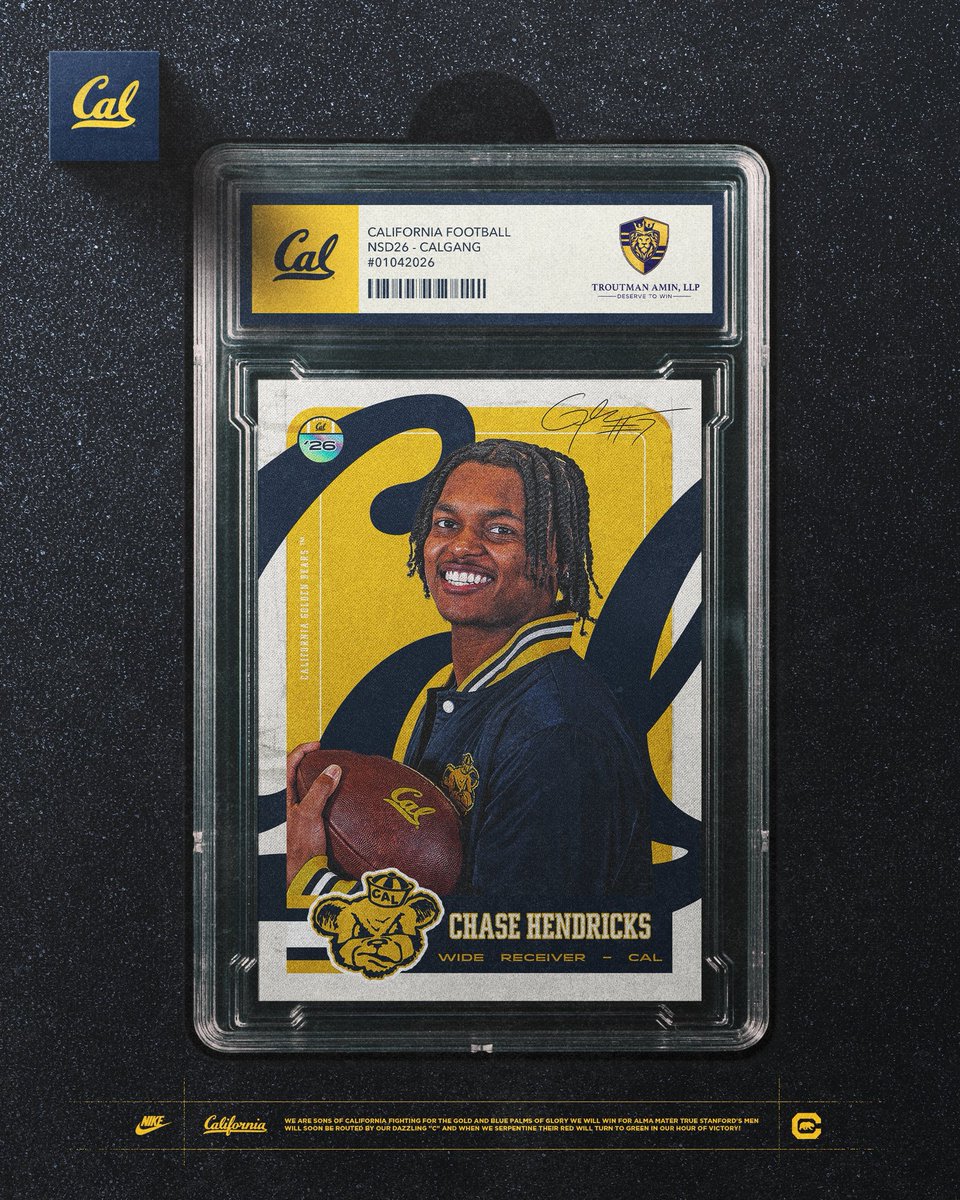 CalFootball's tweet image. Authentic Golden Bear 

Welcome @ChaseHendricks_ to the #CalFamily

#GoBears #NSD26