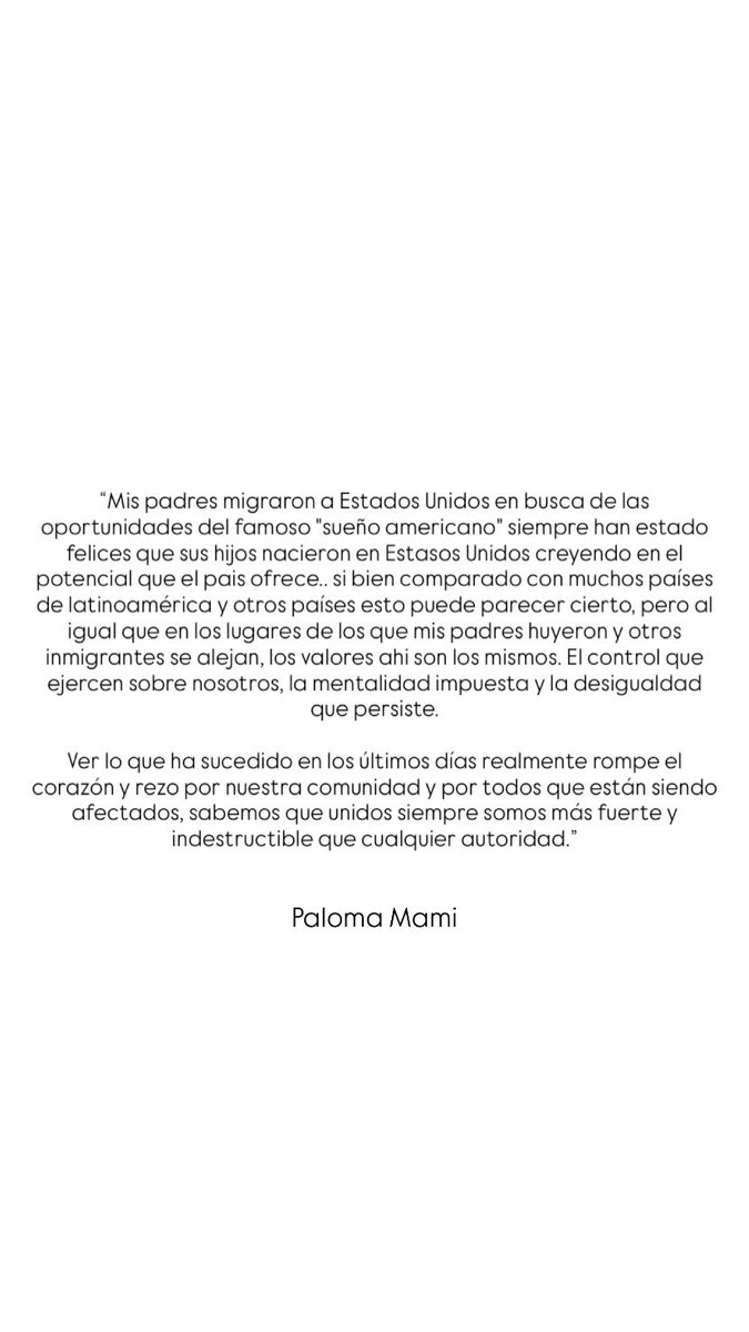 Paloma Mami vs. ICE a while ago:

“Mis padres migraron a Estados Unidos en busca de las oportunidades.”