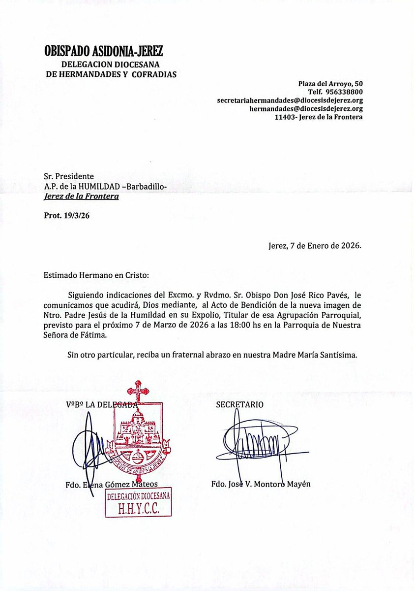 HumildadBarbadi's tweet photo. Comunicado Oficial || 📄

El próximo sábado día 7 de marzo, en la Parroquia Ntra. Sra. de Fátima, a partir de las 18:00 h, tendrá lugar la Bendición de la nueva Imagen del Señor de la Humildad en su Expolio, Titular de nuestra Agrupación Parroquial. https://t.co/2Xs6VoDXZo