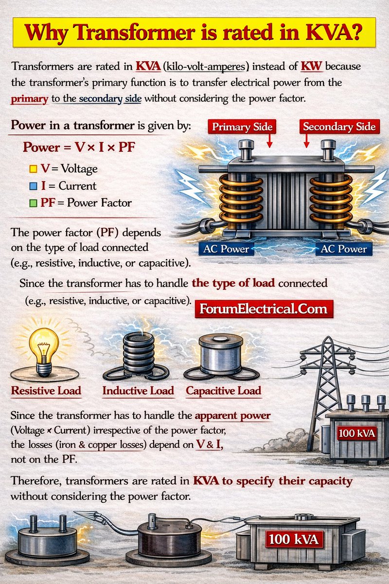 Rabert_infohe's tweet photo. Why Transformer is rated in KVA?
https://t.co/kVUAz0CPjO

#Transformers #powertransformers #powertransformer #electricaltransformer #electricaltransformers #transformersinterview #interview #interviewquestions #interviewquestionsandanswers #KVA #electricalengineering #electrical https://t.co/QWIQLiOiRS