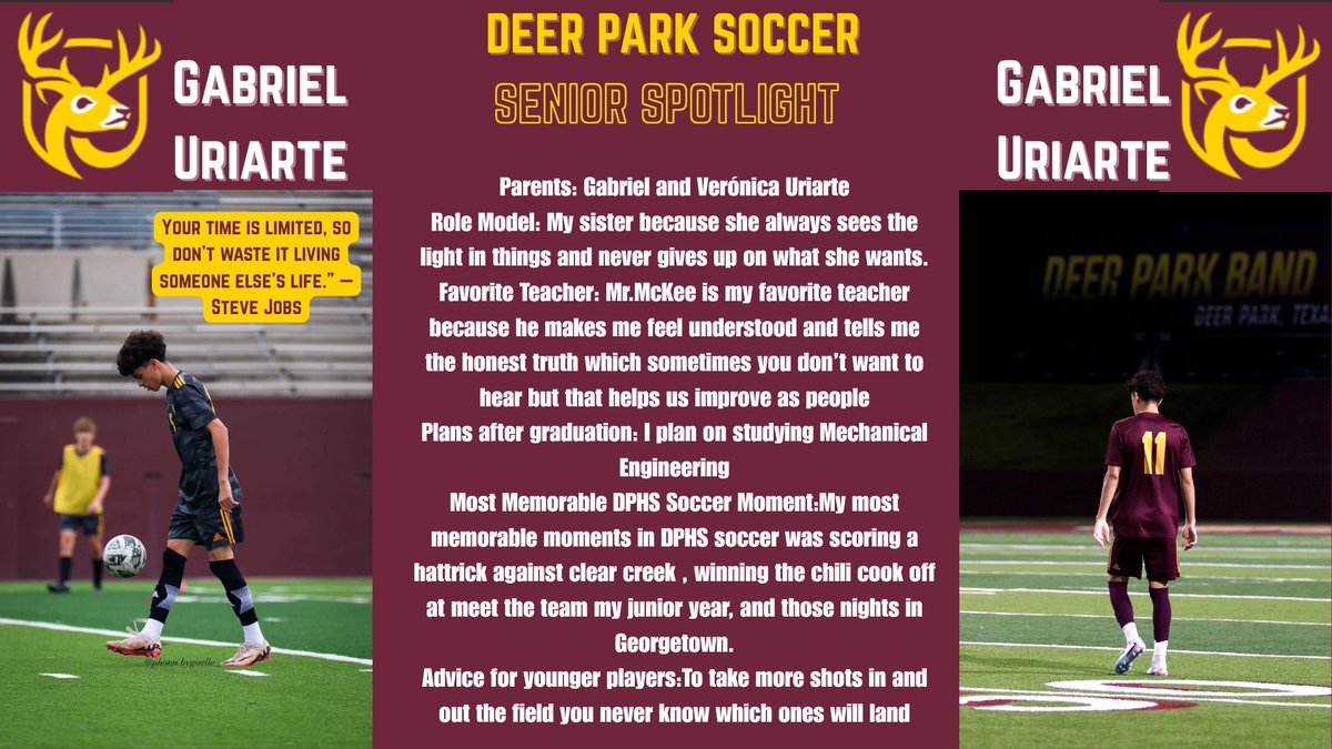 DPHSMensSoccer's tweet image. Hat tricks, chili cook-offs, and Mechanical Engineering. ⚽️🌶️⚙️
Gabriel Uriarte does it all! Get to know one of our standout seniors in today’s spotlight. 🦌⚽️
#DPHS #DeerParkSoccer #SeniorYear
Deer Park Vs Brazoswood