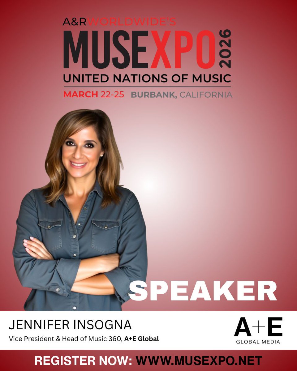 We welcome Jennifer Insogna, VP &amp; Head of Music 360 at A+E Global Media, as a speaker at MUSEXPO 2026.

Jennifer oversees music across A+E’s global portfolio—including A&amp;E, HISTORY, Lifetime and more. 

Join us at MUSEXPO by registering today.