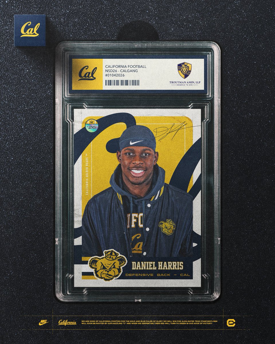 CalFootball's tweet image. Fresh out the pack 

Welcome @h9rrisdaniel to the Bay

 #GoBears #NSD26