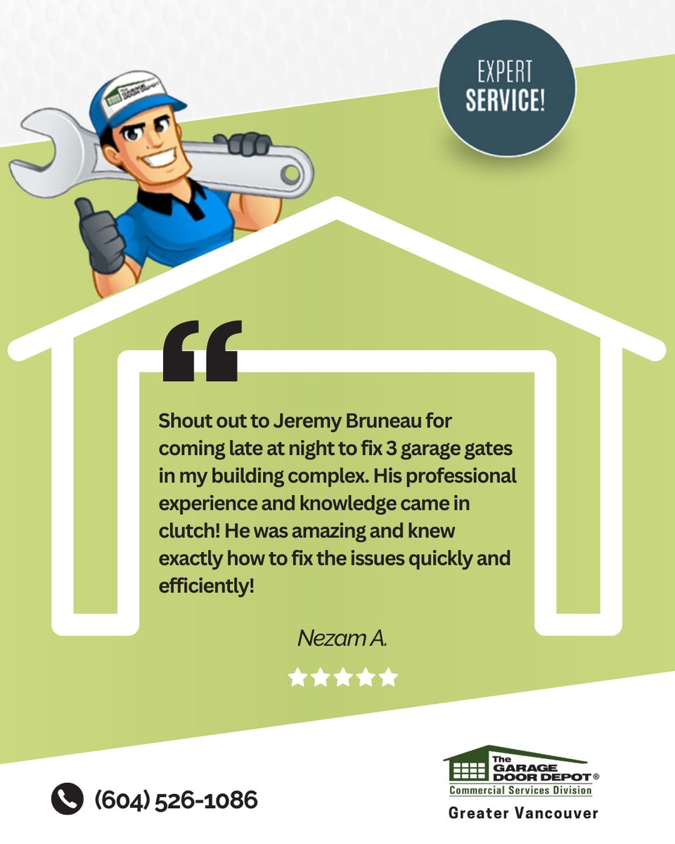 GarageDoorDepot's tweet image. Late-night parking gate issue? We don’t wait until morning.
Huge thanks to Jeremy for restoring 3 gates quickly and safely.
That’s real 24/7 commercial service.

📞 604-526-1086
#ParkingGates #CommercialService #PropertyManagement #GarageDoorDepot