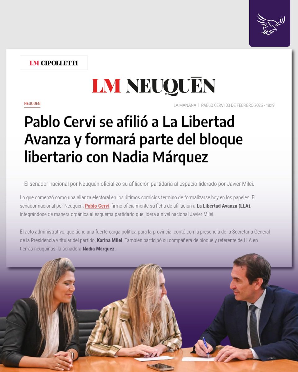 ¡Bienvenido querido Pablo! 🇦🇷🦁

Sos una gran persona y un gran dirigente. Tu afiliación reafirma un compromiso claro con el cambio real, la libertad, el mérito y el trabajo.

Desde Neuquén seguimos empujando este proyecto que lidera <a href="/JMilei/">Javier Milei</a> y despierta a la Argentina.

💜