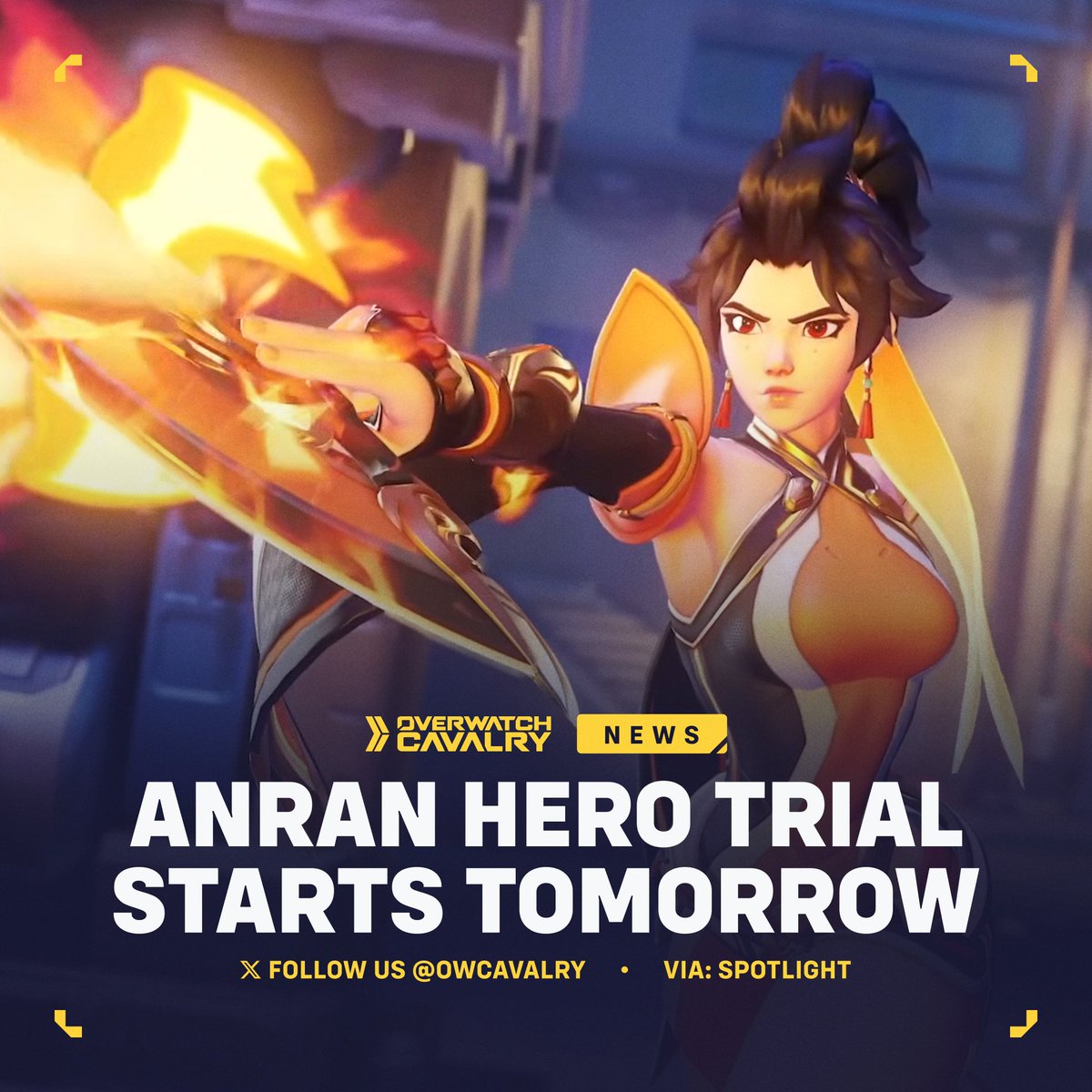 Scorch the sky in #Overwatch2 🪭

Master the high-mobility assassin who wields fire in a limited-time hero trial for the upcoming DPS hero, Anran.

🗓️ Available: Feb 05 - Feb 10