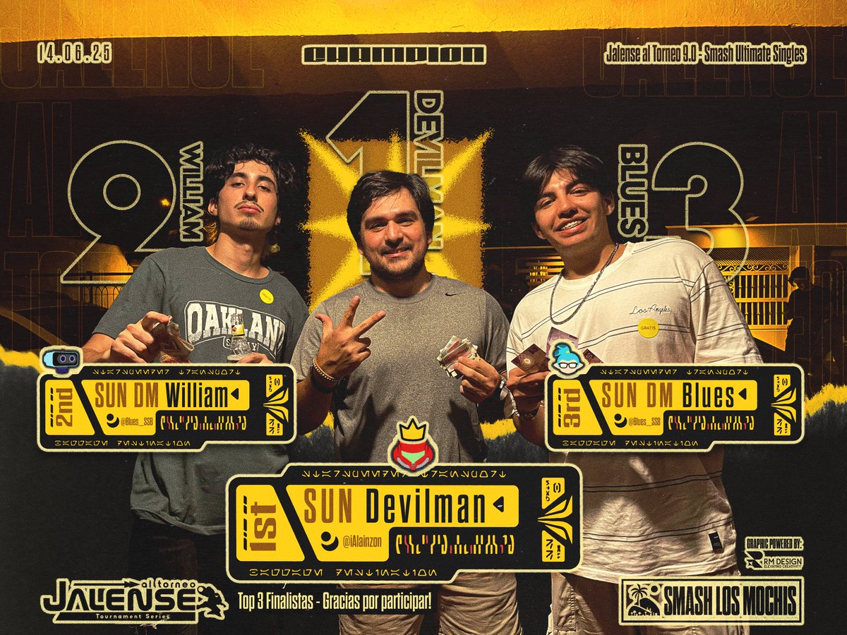 Need a rebrand for your Smash event? 🏆 Get my Tournament Package at 50% OFF!

✨ 2 Flyers ✨ StartGG Page Setup ✨ Top 8 Graphic

🏷️ $46.99 USD📩 DM me to book!

RTs appreciated! 🔃 #SmashUltimate #Esports #Design