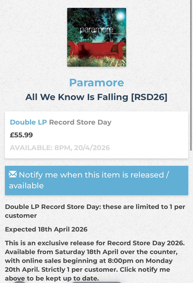 Amarghh's tweet photo. All We Know Is Falling for Record Store Day 2026 ! https://t.co/GuAaTkFH8O