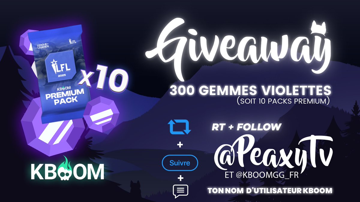 Instant #Giveaway grâce a <a href="/KboomGG_FR/">KBOOM.GG | FR 🇫🇷</a> !
Besoin de meilleures cartes pour ta LFL Fantasy ?

🎁300 Gemmes violettes (soit 10 packs premium) pour 30 gagnants !

🔁RT ce tweet
☑️Follow <a href="/PeaxyTV/">Peaxy ❀˖°</a> &amp; <a href="/KboomGG_FR/">KBOOM.GG | FR 🇫🇷</a>
 
💬Commente ton pseudo Kboom !

TAS prévu le 12/02, gl à tous🍀