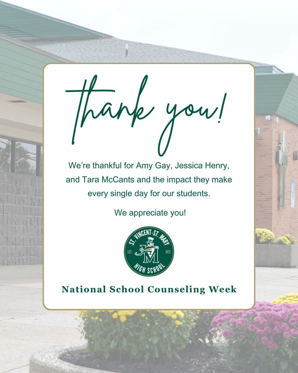 stvmirish's tweet image. In recognition of #NationalSchoolCounselingWeek we thank our school counselors — Amy Gay, Jessica Henry, and Tara McCants — for their commitment to student success and well-being. Your work makes a meaningful difference in our school community.  ☘️

#STVM #STVMFamily #IrishPride