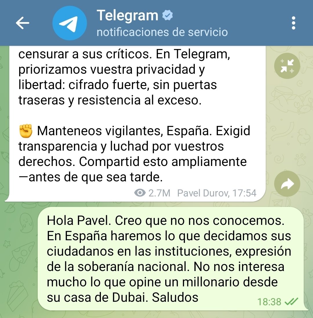reporterortega's tweet image. ¿Habéis probado a contestarle al tal @durov ? Se puede hacer