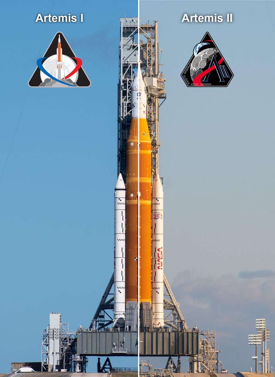 Artemis II vs Artemis II. Here you can see the differences between the two SLS vehicles.

Artemis I Photograph: <a href="/jakowsky/">Joel Kowsky</a>
Artemis II Photograph: <a href="/johnkrausphotos/">John Kraus</a>