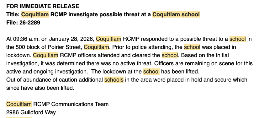 bobmackin's tweet image. What is going on at Centennial Secondary in Coquitlam? Security lockdowns on Jan. 28 and today. #bced #bcpoli