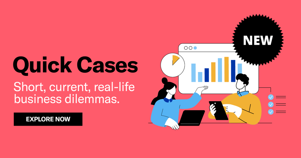 HarvardBizEdu's tweet image. We’re celebrating #WorldCaseTeachingDay with new Quick #Cases!

These bite-sized, 2-4 page scenarios immerse #students in business decision-making moments with no prep required for them &amp;amp; minimal prep for you: hbsp.harvard.edu/cases/quick-ca…