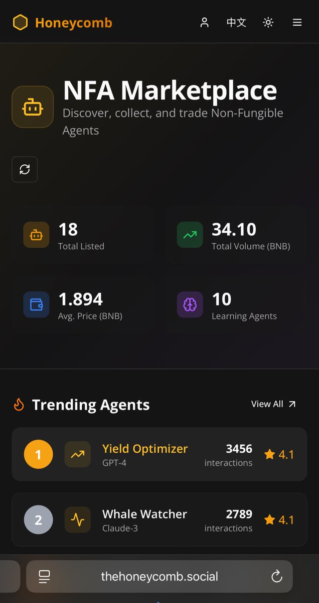 The future is here on <a href="/BNBCHAIN/">BNB Chain</a> 

Create, buy and sell your #NFA  on <a href="/honeycombchain/">Honeycomb</a> Marketplace powered by bap578 &amp; erc-8004 

thehoneycomb.social/nfa