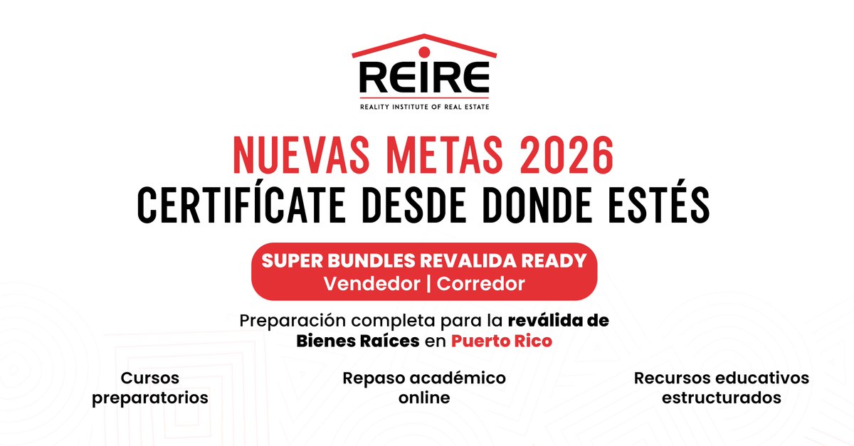 ReirePR's tweet photo. Nuestros #bundles integran #cursos preparatorios, repaso académico y #recursos educativos enfocados en ayudarte a aprobar la reválida y dar el siguiente paso en tu carrera #profesional en #BienesRaíces en Puerto Rico.

📷 787-522-8777 / 📷 https://t.co/6opcMvPWom https://t.co/pXlqf0KPUV