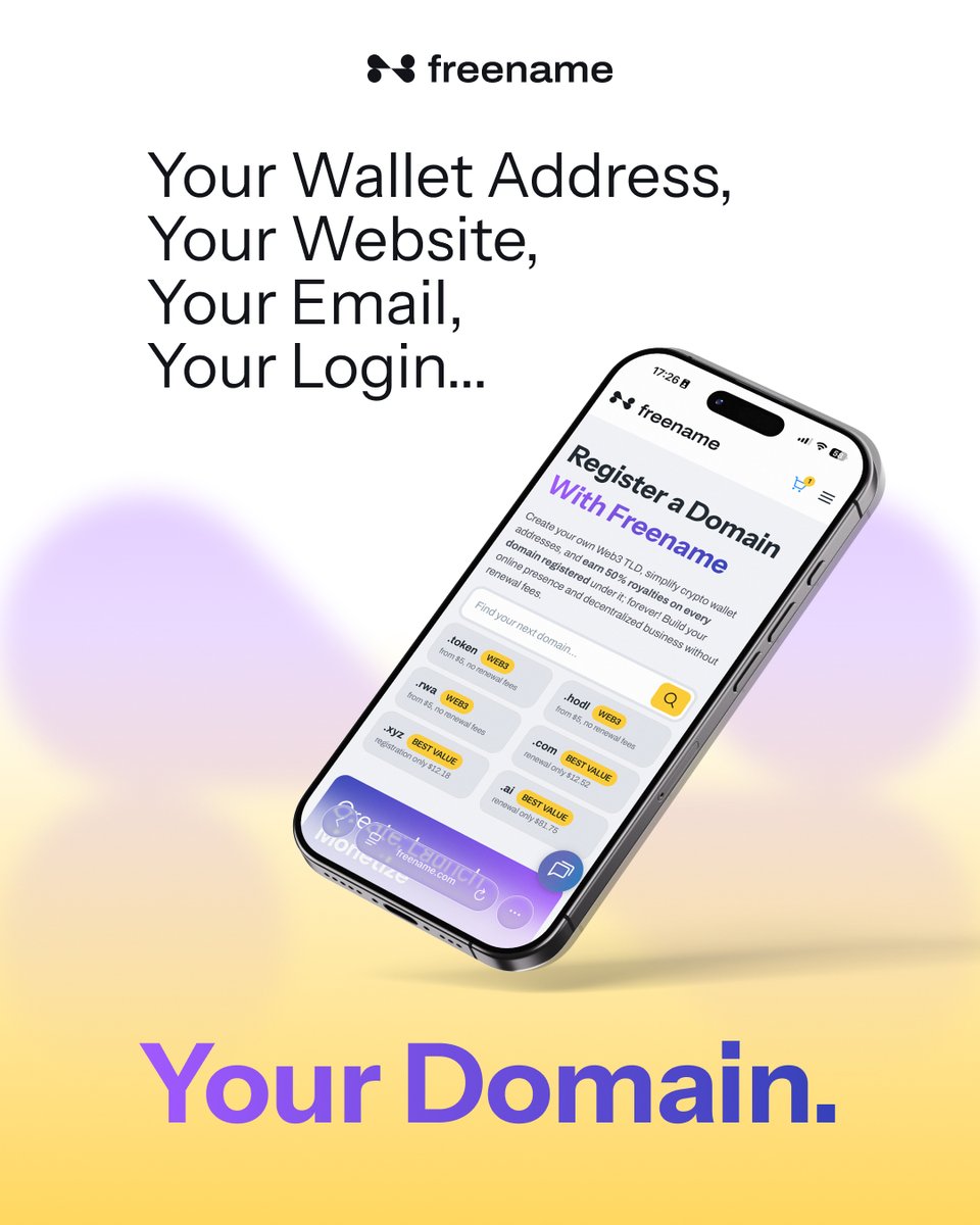 freename's tweet photo. One name becomes your wallet address, your website, your email, your login. 

It's not scattered across platforms, hoping they let you keep it or take it away if they want to.

It sits in your wallet, and it stays there. https://t.co/tei6jvMDk6