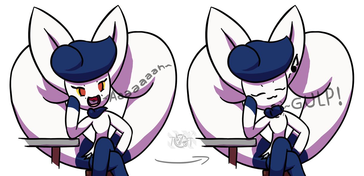 VTopiV's tweet photo. CW: #vore #objectvore
Meowstic swallowing a PokeBall
She loves swallowing anything
#Pokemon #meowstic https://t.co/p0zYirAAw2