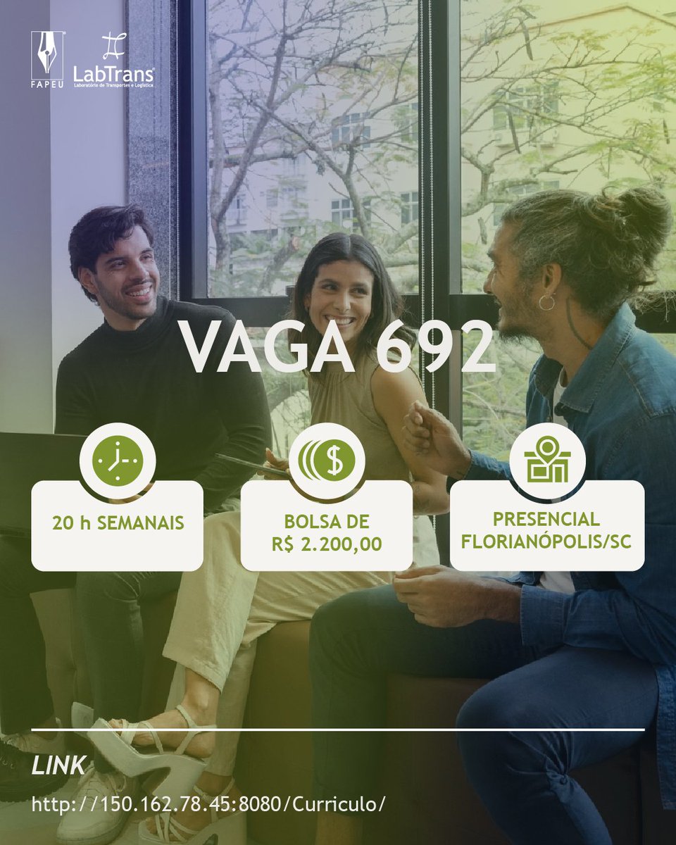 LabtransUFSC's tweet image. 🧭 Você é mestrando em Engenharias, Geografia, Oceanografia ou áreas afins? Essa oportunidade é pra você!

O LabTrans/UFSC está com uma nova vaga aberta para atuação na área ambiental! Se você tem interesse em desenvolver estudos voltados à análise e gestão ambiental no setor de…