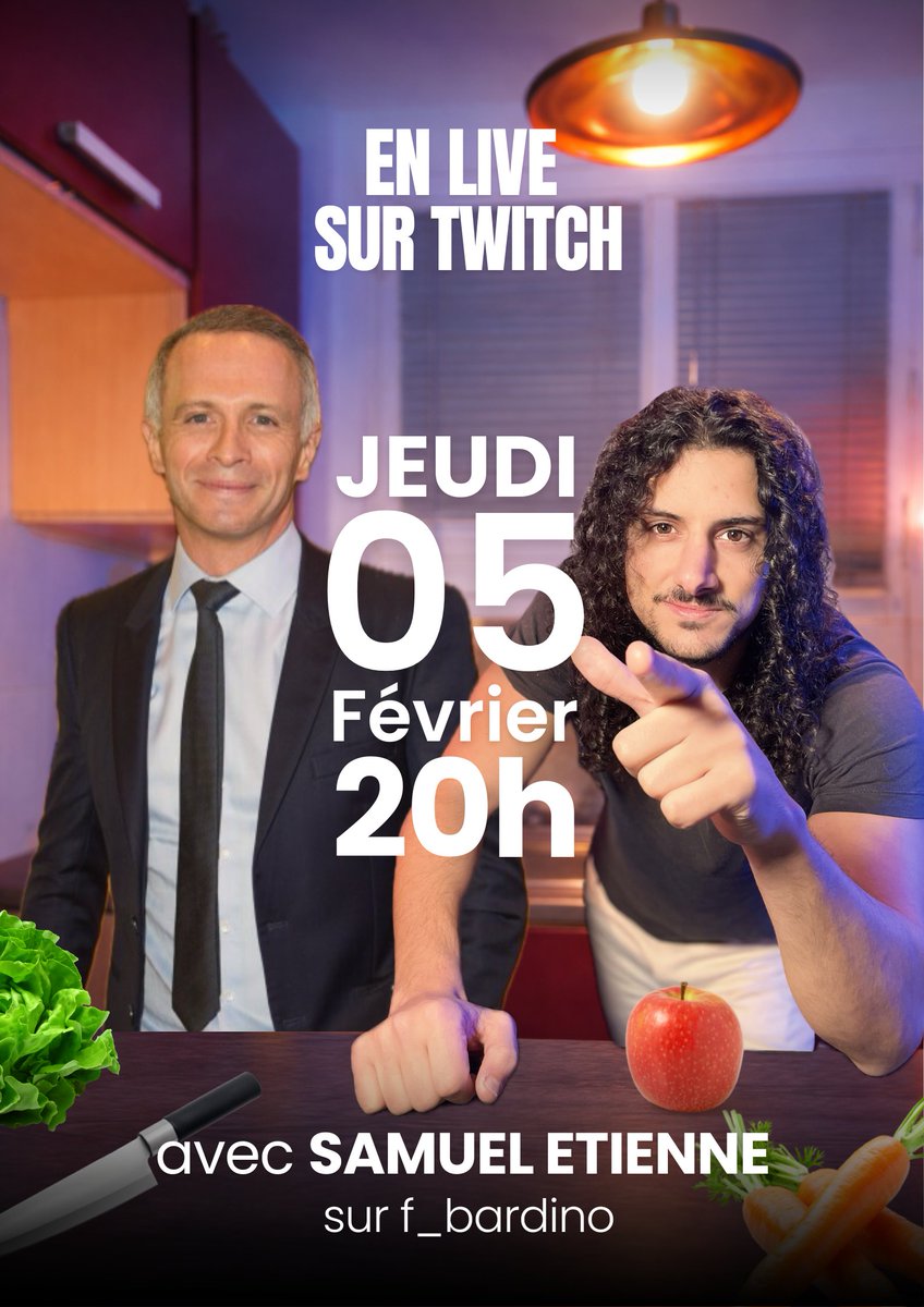 Très heureux de recevoir <a href="/SamuelEtienne/">Samuel Etienne</a> dans ma cuisine pour un stream garanti pure régalade ! 
#twitchfr
