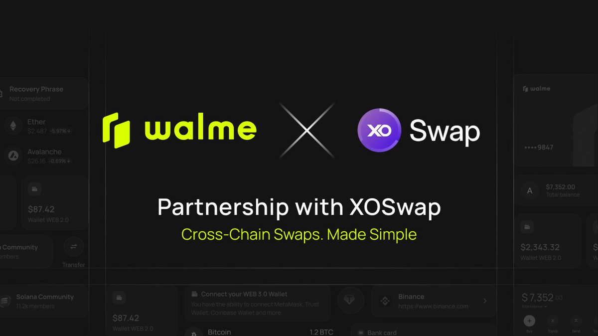 walme_io's tweet photo. Partnership update: Walme x @xoswaps 🤝

Bridges shouldn't be complicated.
We’ve integrated XOSWAP to power effortless cross-chain moves.

Key benefits:
🔀 Any Chain to Any Chain: Swap ETH to SOL, BNB to MATIC, and more.
📉 Best Rates: Smart aggregation finds the cheapest route.
⚡️ One Click: No manual bridging steps.

Unified liquidity is now live in your wallet.
👉 https://t.co/hGibexIz9G

#Walme #XOSWAP #CrossChain #DeFi #Web3