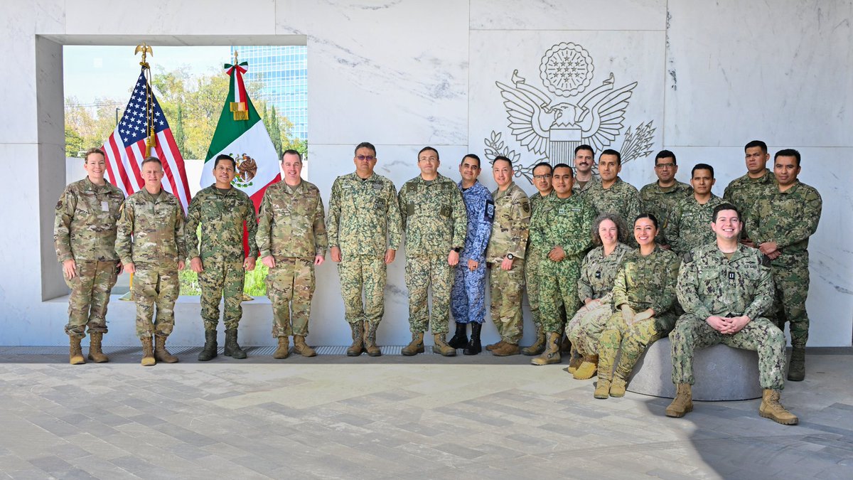 USNorthernCmd's tweet photo. Last month on January 13th, Brig. Gen. Steven Gorski, Director of Intelligence and Information for NORAD and #USNORTHCOM, traveled to Mexico City to meet leaders from Mexico’s Secretariat of National Defense (@Defensamx1 ) and Mexico’s Secretariat of the Navy (@SEMAR_mx). The leaders and their staff reviewed the accomplishments of the Information Sharing Board and went over planned activities for 2026. Additionally, they held discussions surrounding the World Cup 2026 information sharing center events, which will be hosted by the U.S., Mexico, and Canada.
This marked the first time Gen Gorski meets with the Defensa and Marina leaders since being assigned to his current position. This meeting focused on strengthening regional security under the principles of transparency, shared and differentiated responsibility, mutual trust, and respect for sovereignty and territorial integrity.
#friendsneighborspartners #bilateralrelationships #RegionalPartners #AmigosVecinosSocios #MásFuertesJuntos #RelacionesBilaterales @USEmbassyMEX