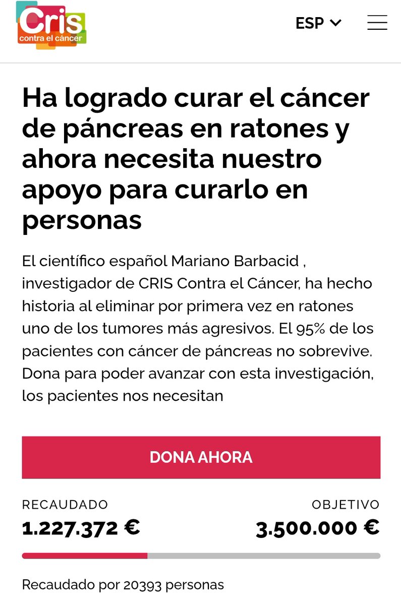 Si nuestro gobierno se queda de brazos cruzados, los españoles demostramos que estamos a la altura. Más de 1.200.000 euros van recaudados ya. ¡Qué  locura! #VamosEspaña criscancer.org