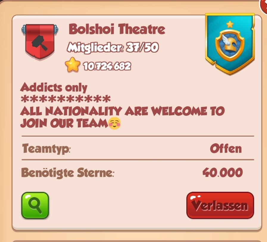 #coinmaster
Join our team bolschoi theatre 
We are a third class team and searching for help. Stars doesn't matte 
Thank u in advance