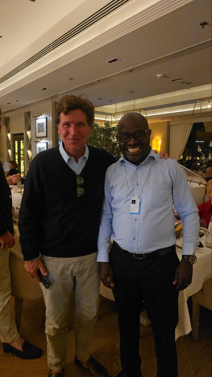 So excited to dine out with controversial US media icon <a href="/TuckerCarlson/">Tucker Carlson</a> in Dubai tonight. Very cordial chats about journalism, global politics, family and future. <a href="/WorldGovSummit/">World Governments Summit</a>
