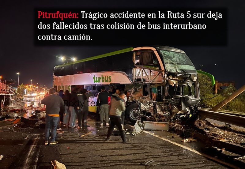Elperiodicocl's tweet photo. 🚨LO+LEÍDO: Fatal accidente en Ruta 5 Sur: Un bus de #Turbus destino Viña del Mar colisionó con camión estacionado en #Pitrufquén. Fallecieron un auxiliar de 19 años y una pasajera. Fiscalía investiga presunta negligencia del conductor del bus.
#Ruta5Sur
🔗https://t.co/lW4DQpQYzY https://t.co/MrZ5VHfwZ9