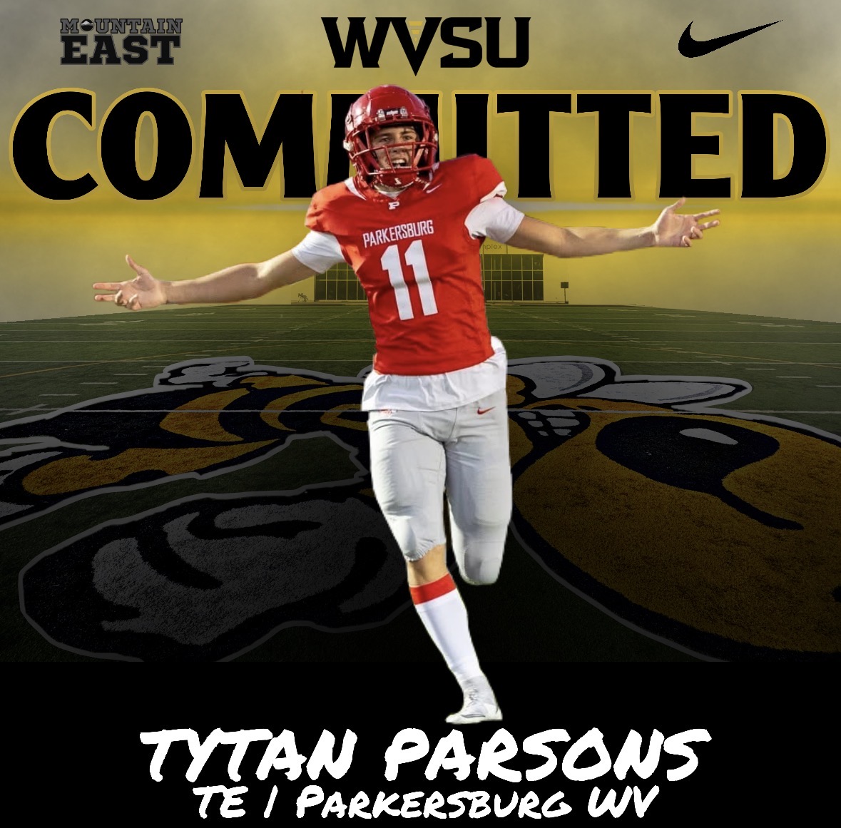 WvsuFootball's tweet photo. SIGNED 
@tytanparsons_2 - 6'4" 205lbs 

Excited to bring Tytan Parsons into our football family! Tytan is a 6'4 Tight End who will compete for immediate playing time. He was a standout at Parkersburg HS in WV! https://t.co/IWdw8Q1O8Q