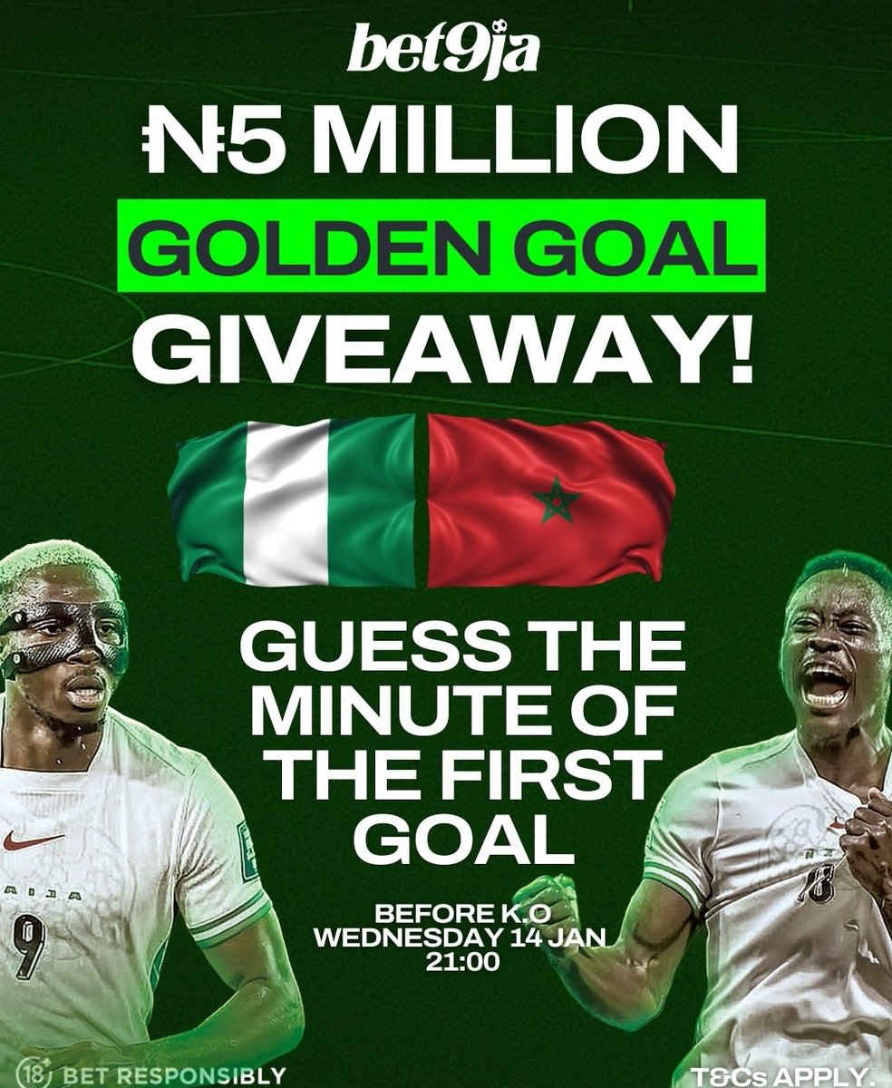 <a href="/Bet9jaOfficial/">Bet9ja: The home of #betBOOM! 💣</a> <a href="/Bet9jaOfficial/">Bet9ja: The home of #betBOOM! 💣</a> Since Jan 23 you shout congratulations to Golden Goal winners (N250k from N5M for first goal minute on Nigeria Egypt match), but 2 weeks don pass—no credit enter accounts. This promo suppose sweet, not spoil trust. Credit us immediately pls!