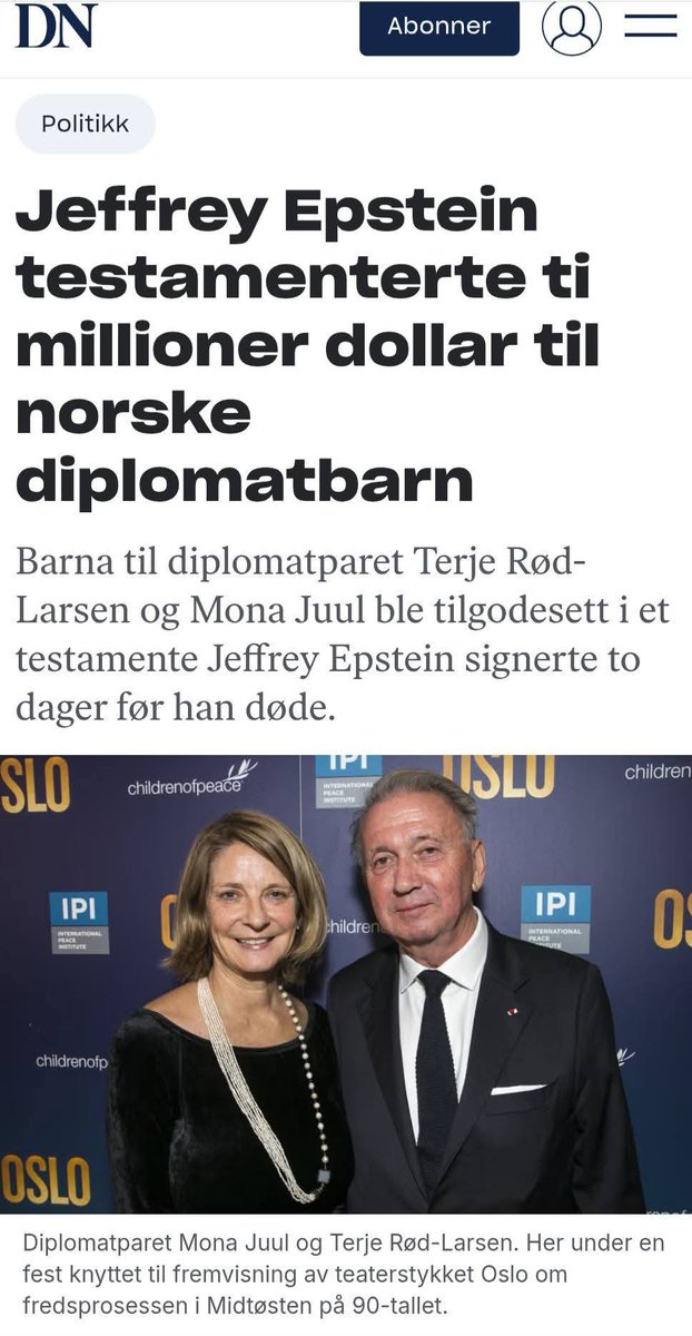 Når er det nok?
FOLKETS PENGER, ELITENS LEKEGRIND!
Terje Rød Larsen klarte i løpet av få år å kanalisere et sted mellom 130 og 150 millioner kroner fra Utenriksdepartementet – altså fra norske skattebetalere – til sin egen hjemmesnekrede organisasjon, International Peace