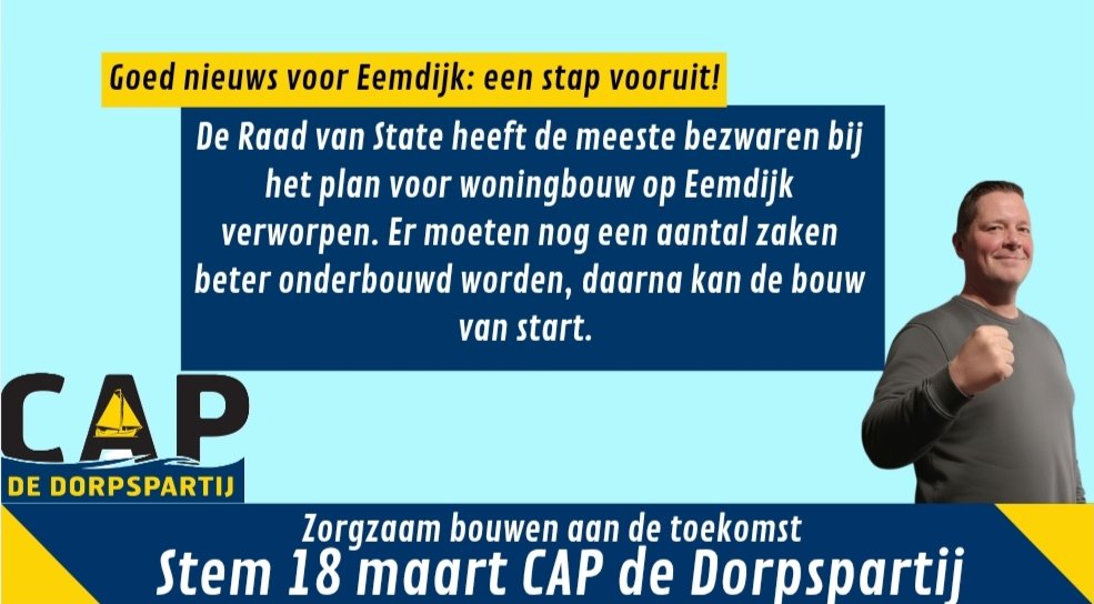 De Raad van State heeft uitspraak gedaan over de bouwplannen voor Eemdijk. De gemeente moet meer informatie geven, en onderzoek doen naar geluidsoverlast, maar alle andere bezwaren zijn verworpen.
