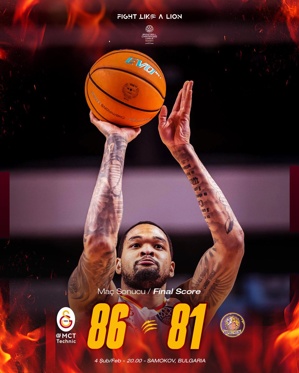 GSBasketbol's tweet image. 🔥@BasketballCL’de Bulgaristan’da kazanıyoruz 🔥

#AslanGibiSavaş 🦁 

Maç Sonucu | 86-81
𝗚𝗮𝗹𝗮𝘁𝗮𝘀𝗮𝗿𝗮𝘆 𝗠𝗖𝗧 𝗧𝗲𝗰𝗵𝗻𝗶𝗰 - Hapoel Holon

📊 Skor dağılımımız; McCollum 18, Palmer 14, Meeks 12, Muhsin 13, Robinson 8, White 7, Buğrahan 7, Gillespie 4, Can 3