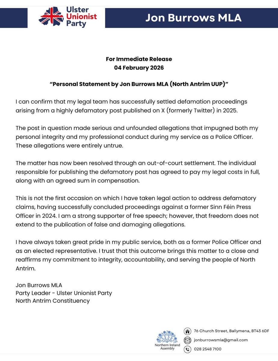 Jon Burrows MLA tweet media
