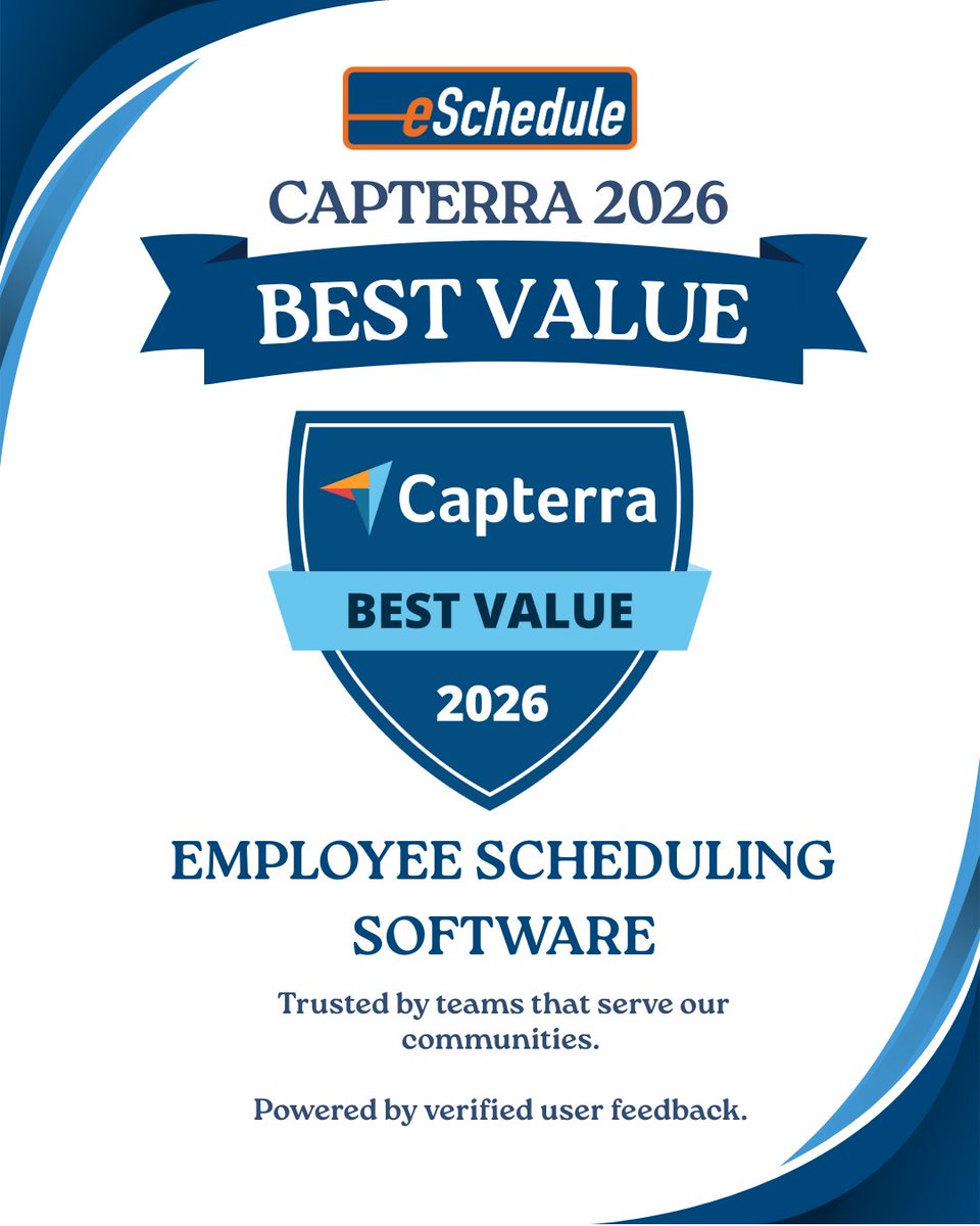 Proud moment for our team: eSchedule is Capterra’s 2026 Best Value Employee Scheduling Software 🏆 Powered by verified user feedback.

#eSchedule #Capterra #BestValueSoftware #EmployeeScheduling #WorkforceManagement #GovTech #PublicSafety #HealthTech