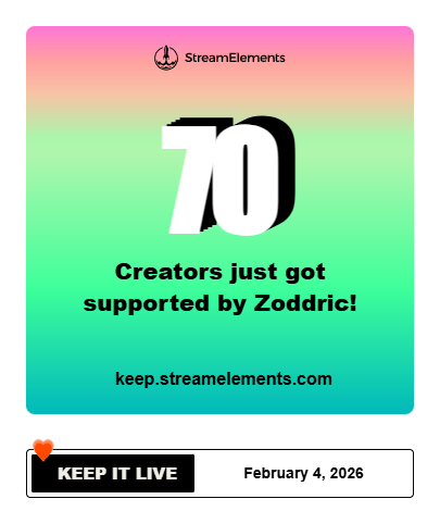 Zoddric's tweet photo. Keep it Live! Go help support other creators! I use stream elements every day and they help so many stream! https://t.co/LgywnlB1CC @StreamElements https://t.co/dL9ACusIlZ