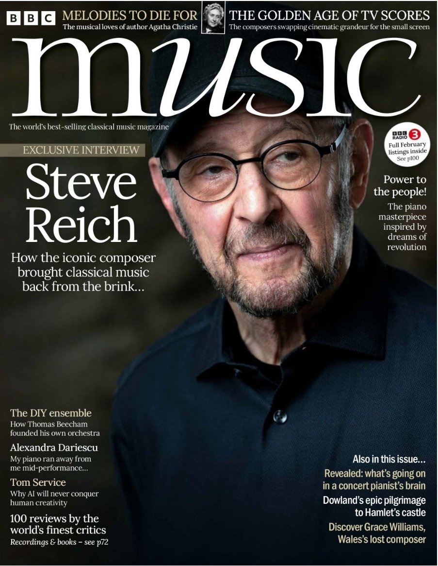 SteveReich's tweet photo. “We’re going to have a tonal center and tap our feet—and that’s the way it is.” Steve Reich reflects on bringing tonality and pulse back into music in a wide-ranging conversation with Tom Service for the February 2026 edition of @MusicMagazine. https://t.co/1QFScjQA80