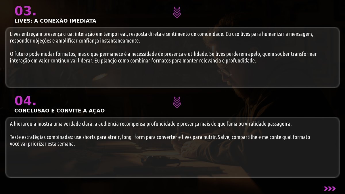 Post4All's tweet photo. Observo a hierarquia da atenção: shorts atraem olhos, long‑form conquista confiança e lives geram comunidade real. Priorize sentido, não só alcance. Curta e comente qual formato você usa mais. #marketingdigital #criacaodeconteudo #longform https://t.co/r5ao8dKFWN
