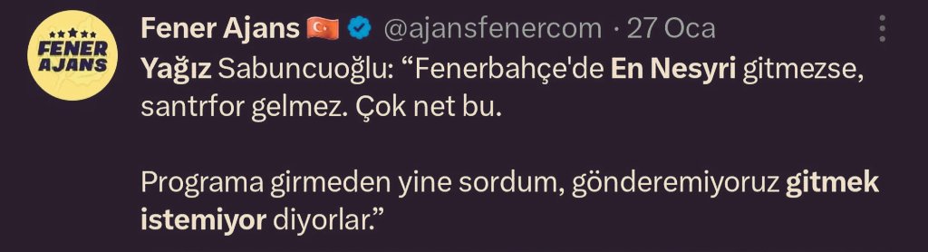 Yağız, önce 'Nesyri gitmezse forvet gelmez' dedi, Nesyri gittiği gün 'Fred, tüm alacaklarını istiyor' diyerek bütün ihaleyi Fred'e yıktı.

Bugün Fred ve Eşin'in paylaşımlarının altına edilen 'hakareti, küfürü ve edepsizliği Yağız yaptırmıştır.

Bizim taraftarda afiyetle yiyor.