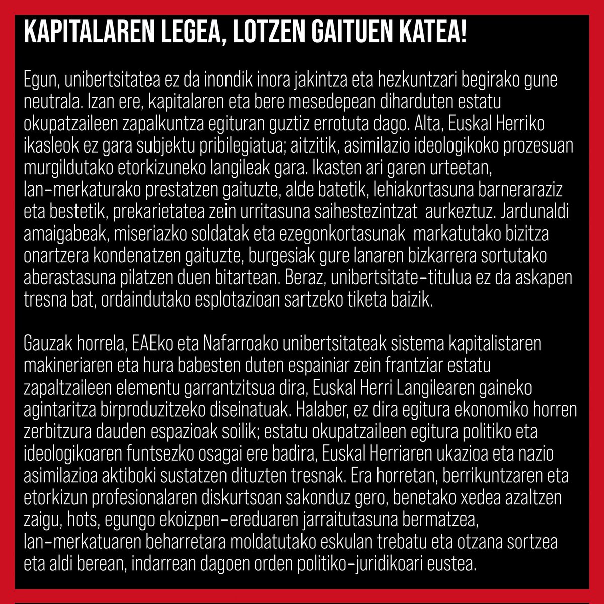 Nup_Astindu's tweet photo. KAPITALAREN LEGEA, LOTZEN GAITUEN KATEA! https://t.co/j2BdJTXiwo
