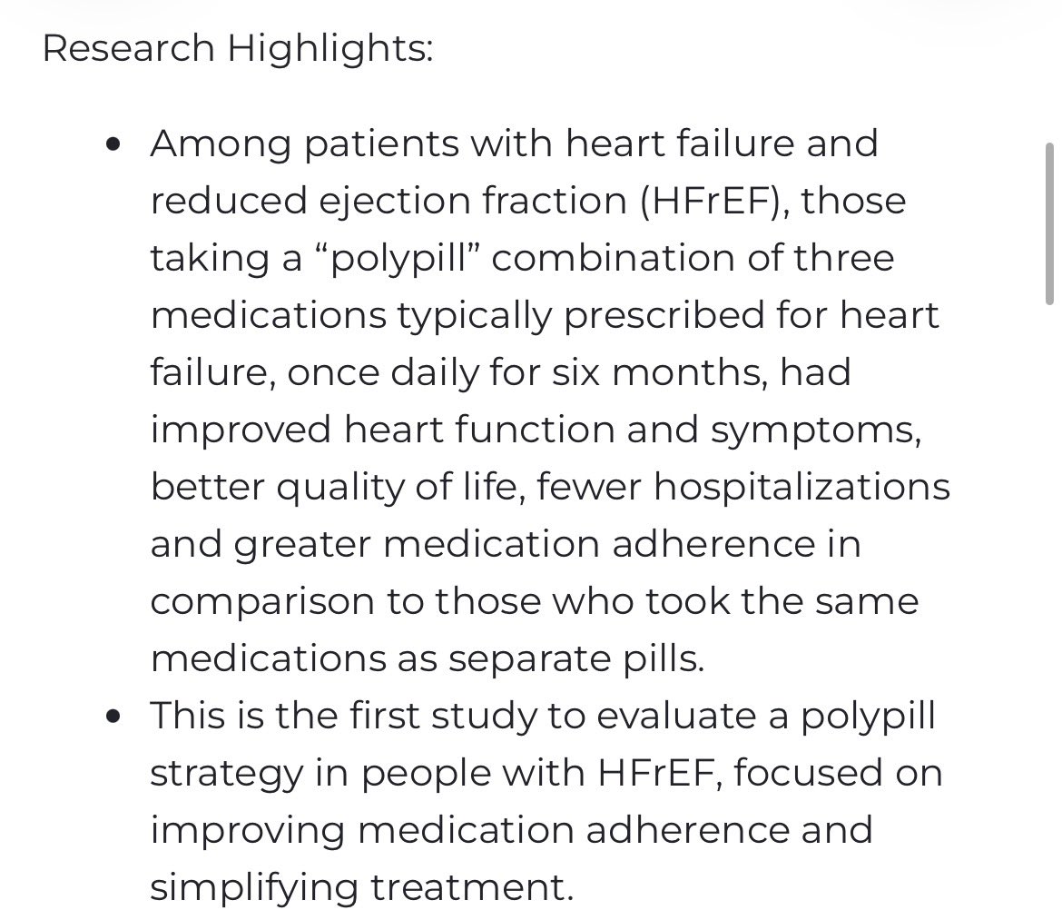 tehrani_md's tweet photo. BREAKING HF STRATEGY UPDATE 📢
A single polypill for HFrEF significantly improved heart function, symptoms, quality of life &amp; cut hospital visits vs separated meds.

#heartfailure #Cardiology #Medicine #pharmacy https://t.co/gjSNuzRUwW