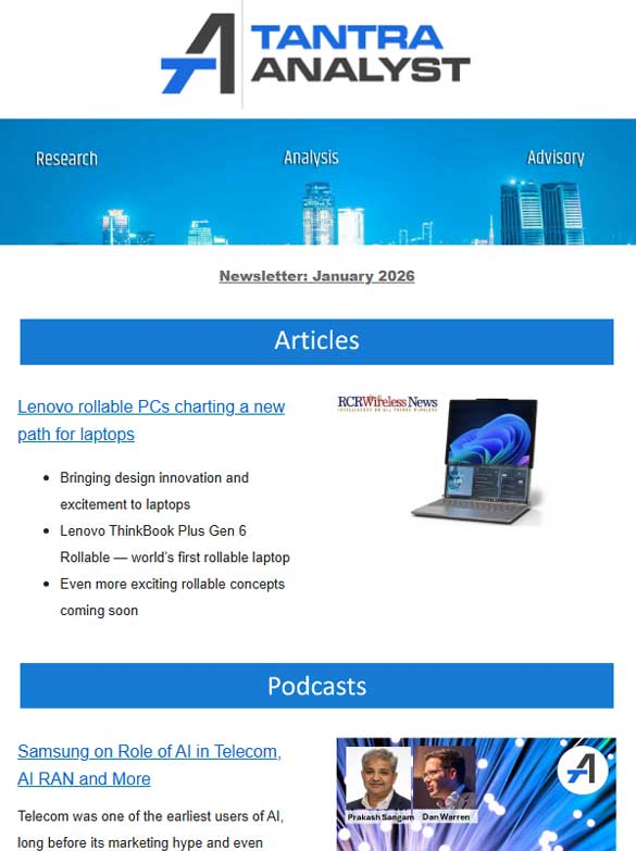MyTechMusings's tweet photo. Our @TantraAnalyst Jan, 2026 #Newsletter is out...
https://t.co/9cnvwkp6Gv
Covers:
➡️#Article on @Lenovo #Rollable laptops
➡️#TantrasMantra #podcast with @TMGB of @SamsungNetworks on #AI in #telecom & with a fellow #analyst on #AiBubble
➡️#CES2026 & #LenovoTechWorld recap & analysis with @ebizexec of @neXt_Curve & @AnuragTechaisle
➡️@Samsung #GalaxyZTriFold & #GalaxyXR initial impressions
➡️@Qualcomm @Snapdragon #X2Plus launch
➡️#MWC2026, @SensorsConverge & other upcoming events
➡️Inaugural "#Startup / #SME of the month" - @MenloMicro
- & More
@SamsungMobile @lenovoUS @kalipickens @MrsHalieGriffin